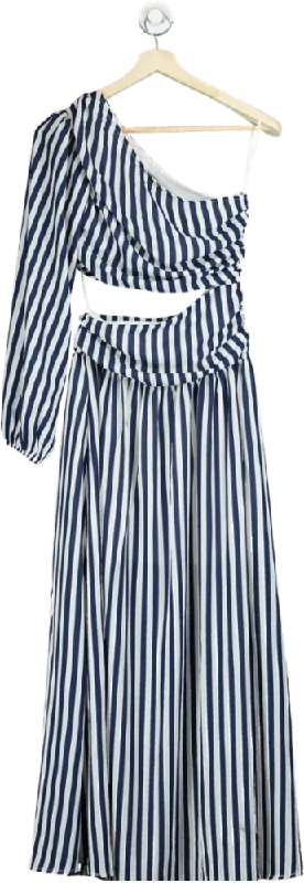 Fashion Nova Blue White Striped Asymmetric Dress UK S