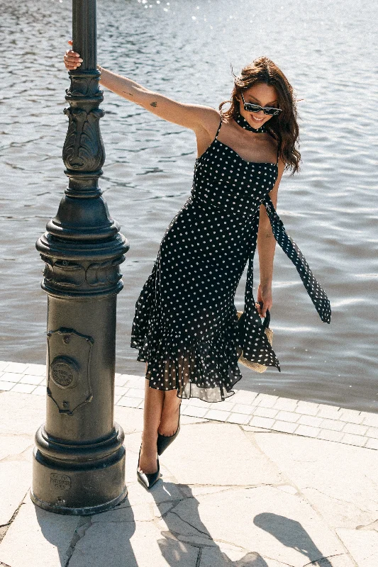 Francesca Midi Dress - Black Polka Dot