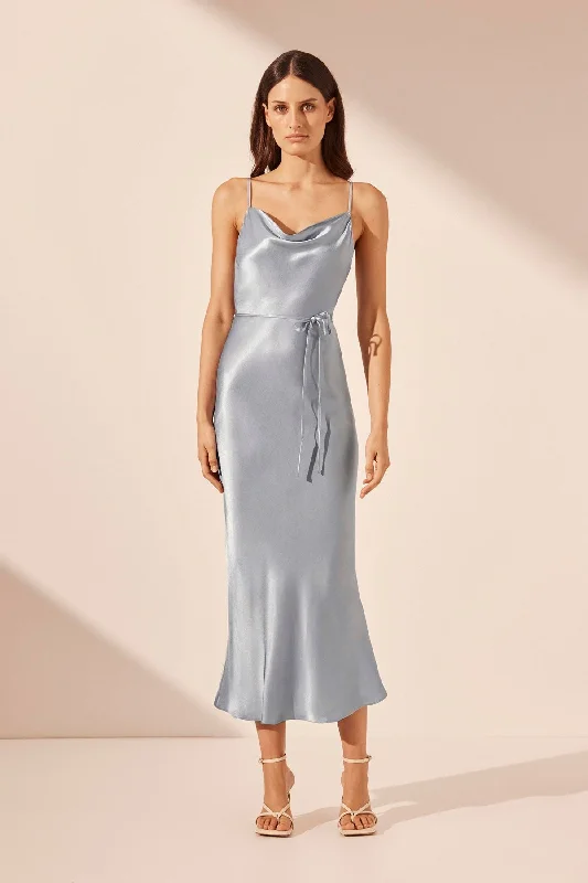 LA LUNE BIAS COWL MIDI DRESS - POWDER BLUE