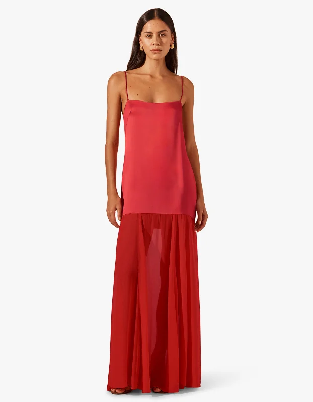 Moraya Dropped Waist Maxi Dress - Chilli