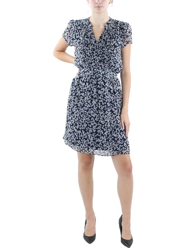 Petites Womens Floral Print Polyester Cocktail And Party Dress