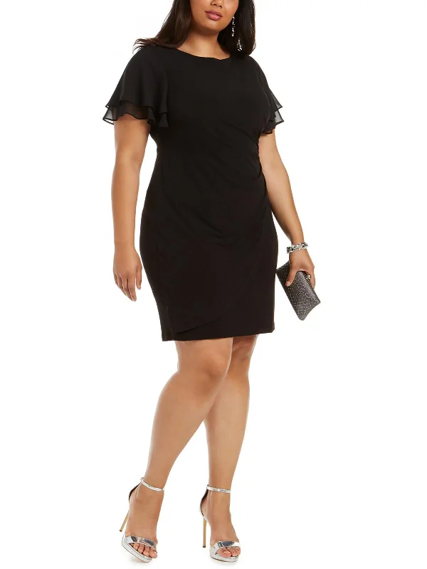 Plus Womens Ruched Polyester Cocktail And Party Dress