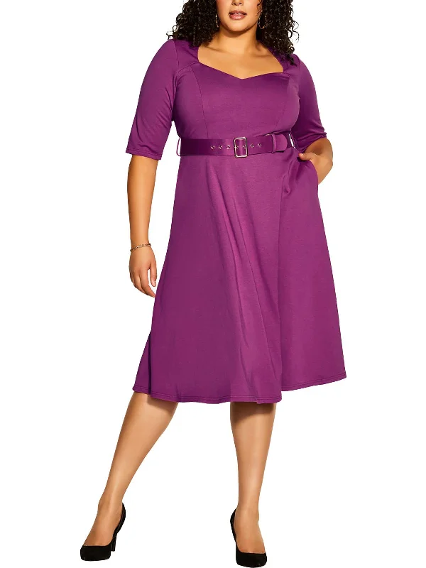 Plus Womens Solid Polyester Cocktail And Party Dress