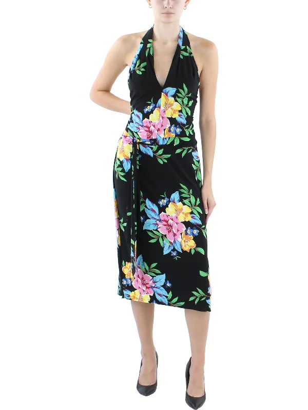 Womens Floral Halter Cocktail And Party Dress