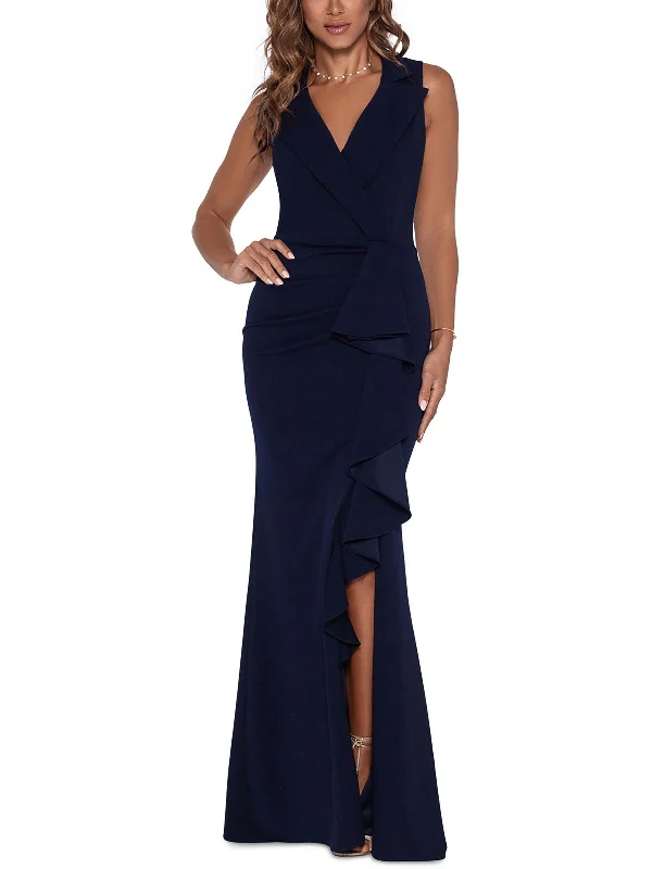 Womens Tuxedo Ruffle Cocktail And Party Dress