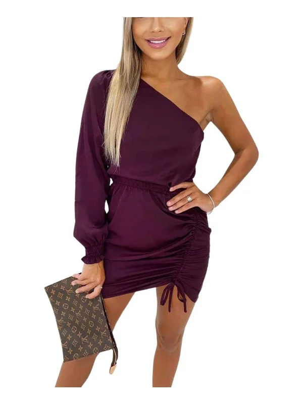 Womens Woven One Shoulder Cocktail and Party Dress