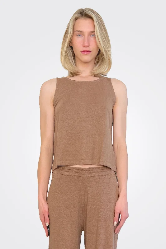 Button Back Tank - Mocha