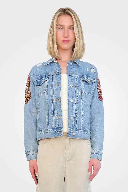 Embellished Denim Jacket - Denim