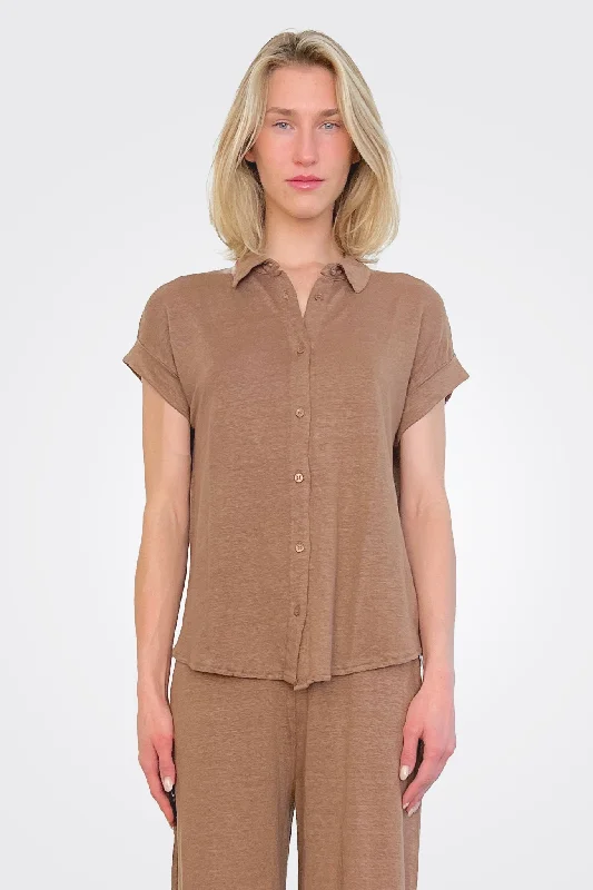 Short Sleeve Button Down Shirt - Mocha