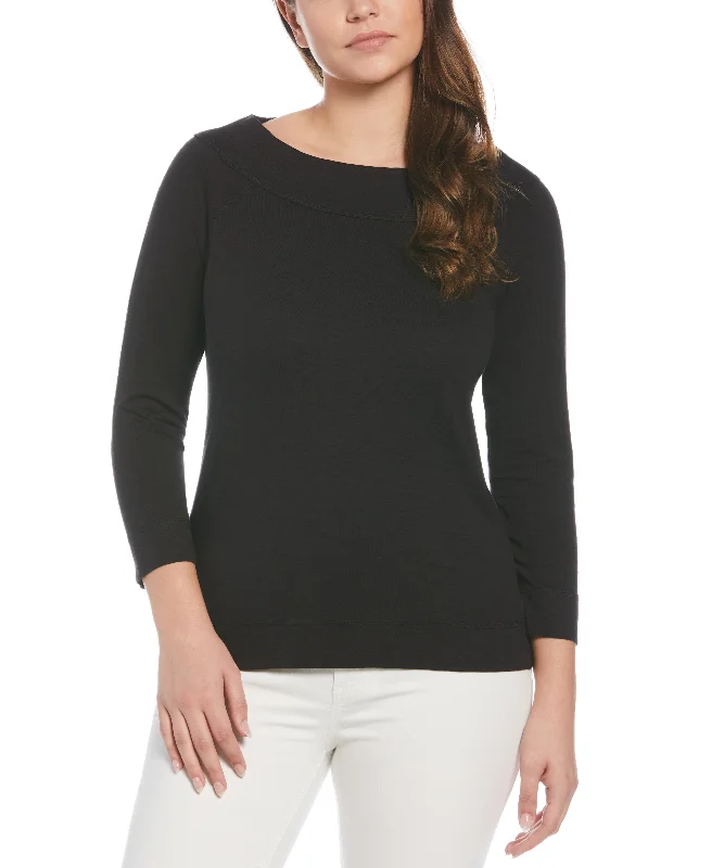 Petite Solid 3/4 Sleeve Boatneck Knit Top