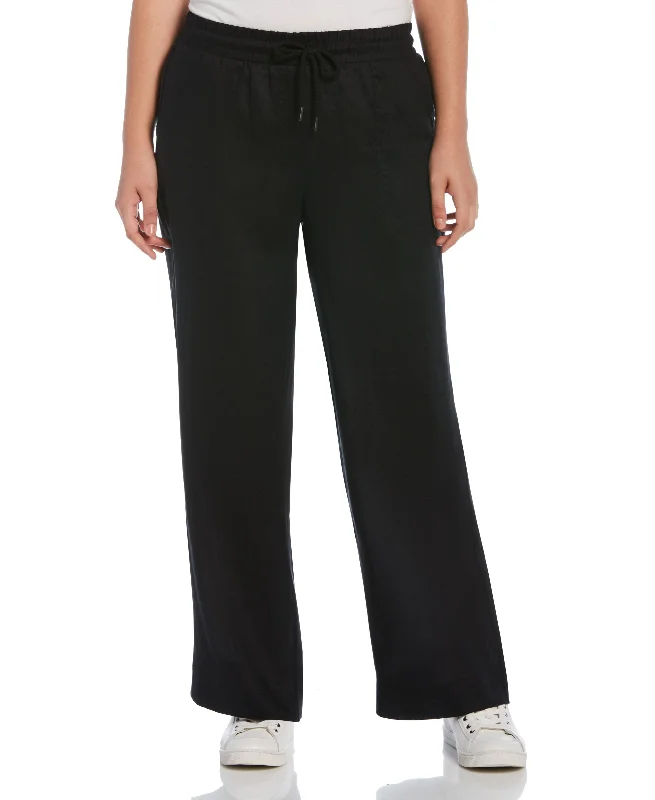 Petite Wide Leg Drawstring Linen Pant