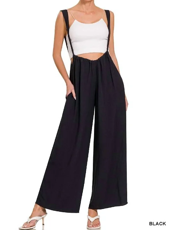 Hillary Suspender Tie Back Wide Leg Jumpsuit In Black