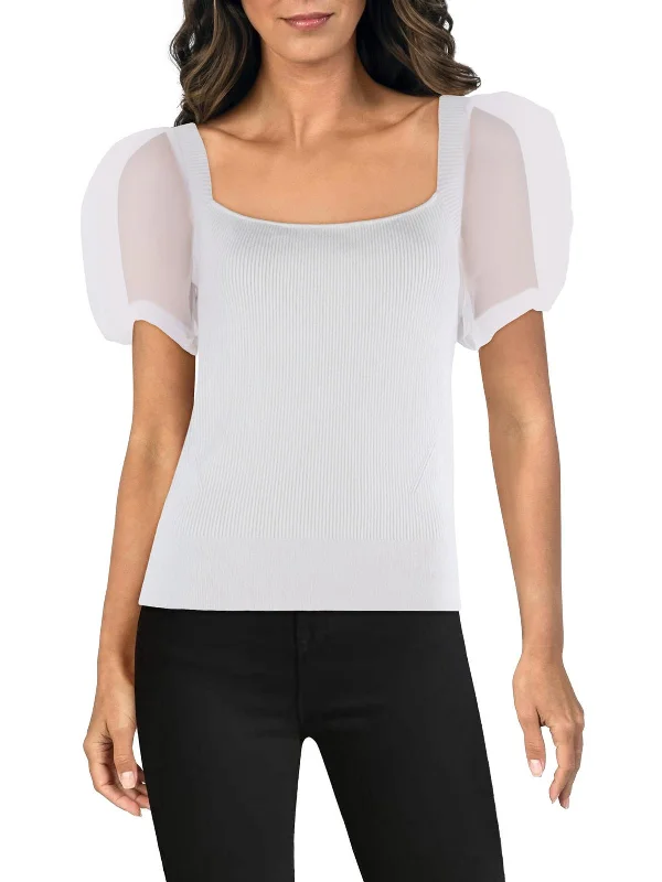 Krista Womens Square Neck Ribbed Crop Sweater