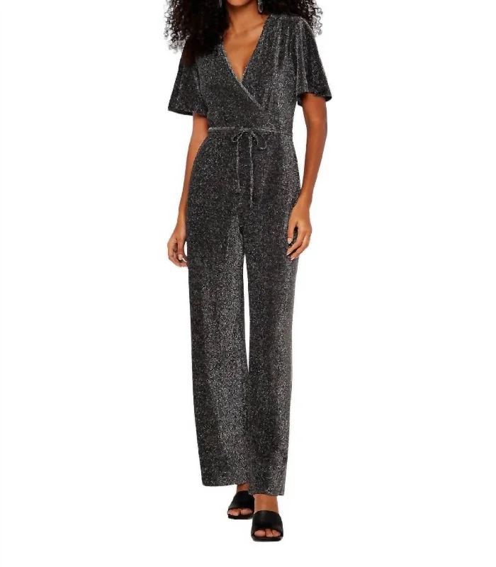 Sparkle Angel Sleeve Jumpsuit In Silver