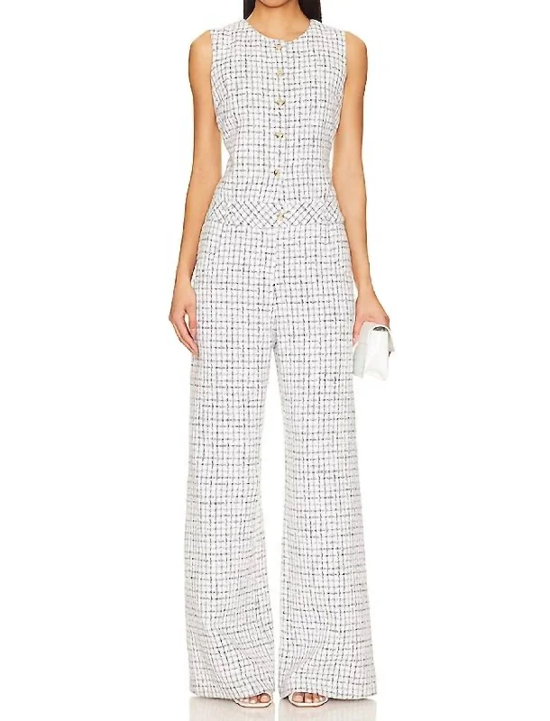 Tori Tweed Jumpsuit In White/black