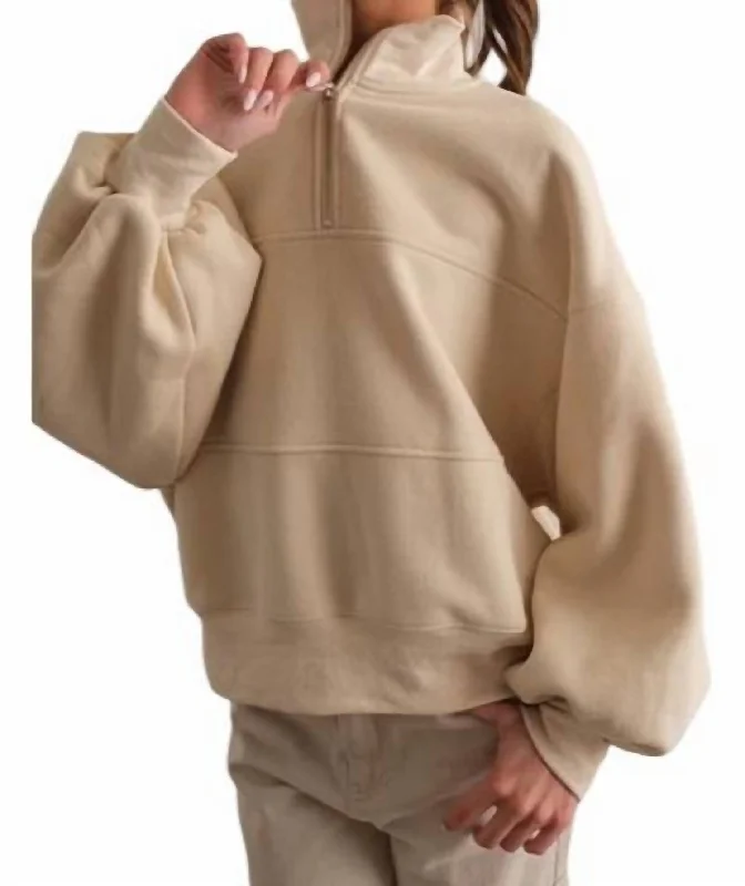 Valerie Half-Zip Oversized Sweatshirt Top In Cream