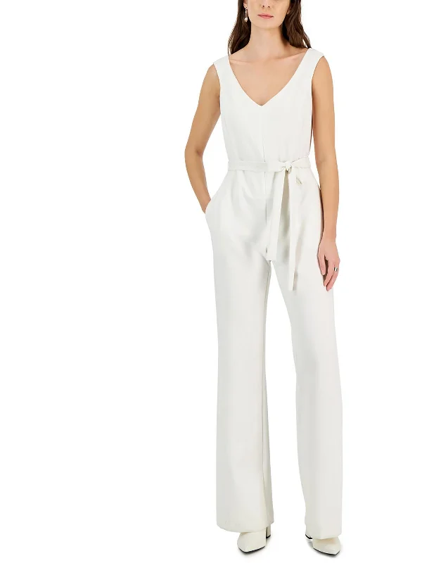 Womens Crepe Belted Jumpsuit