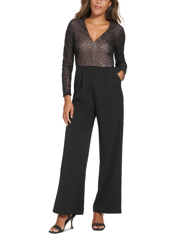 Womens Sequined Wide Leg Jumpsuit