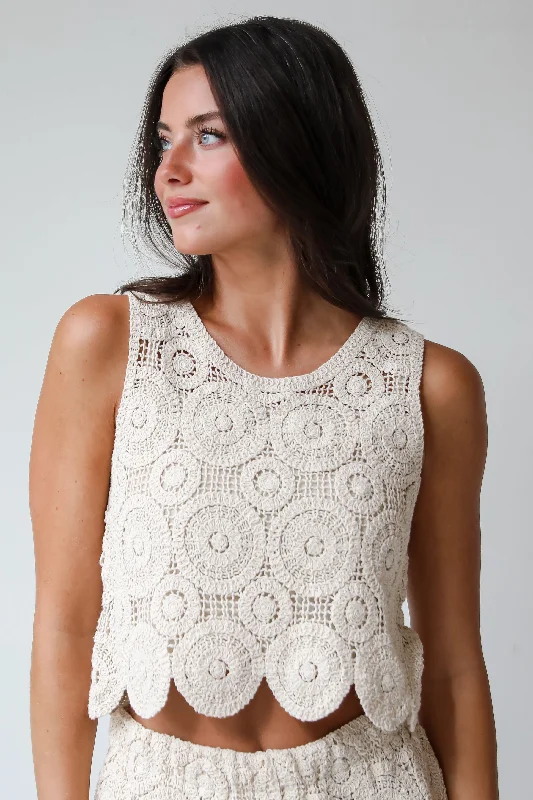 FINAL SALE - Style Update Beige Crochet Knit Tank