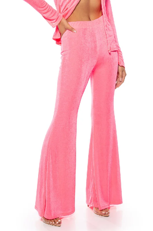 CYNTHIA SLINKY FLARED HIGH WAIST PANT IN PINK