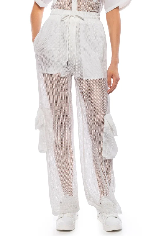 CARGO POCKET MESH SHEER JOGGER IN WHITE