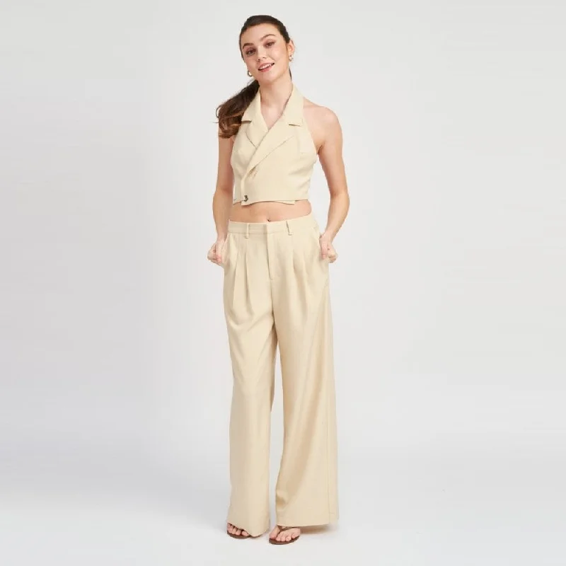 Full Length Pleated Pants (Light Taupe)