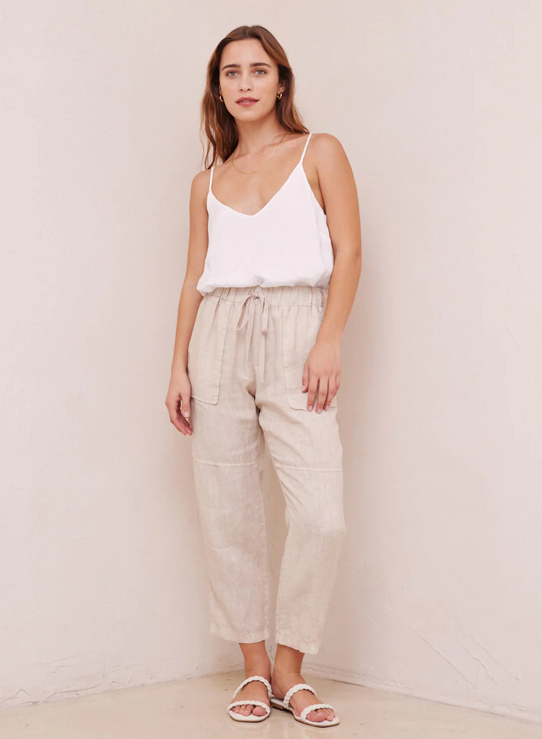 Utility Tie Waist Linen Trouser - Paloma Sand