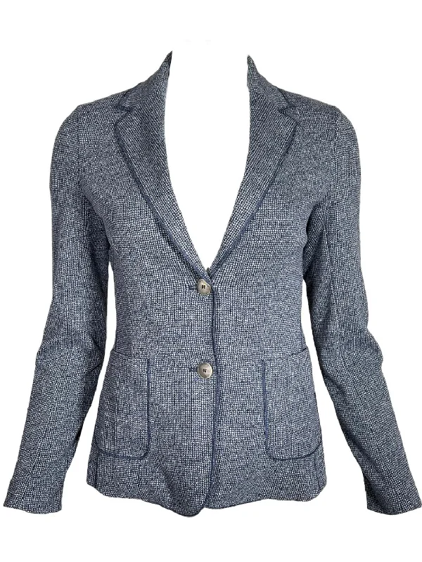 Women Double Knit Fitted Blazer In Navy/grey