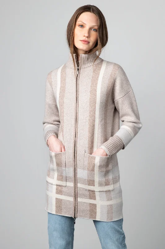 Kinross Cashmere Plaid Zip Mock Cardigan